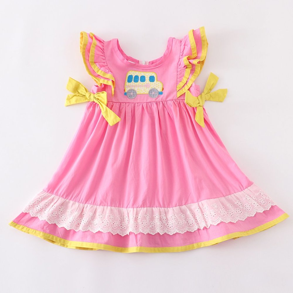 Boutique School Bus Girls Back to School Ruffle Dress - Picture 1 of 6